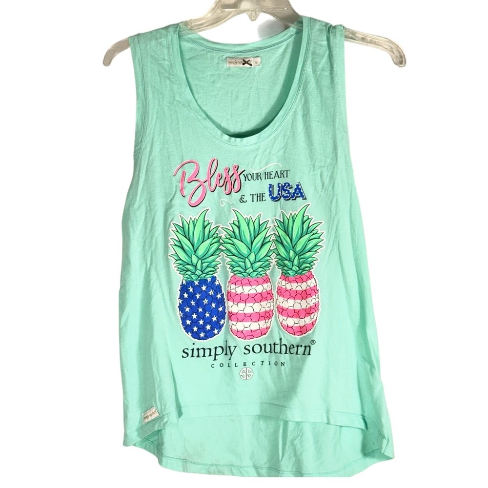 Simply Southern Mint Pineapple Graphic Tank with Pink & Blue Accents